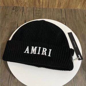 AMIRI Black Knit Beanie with White AMIRI Embroidery